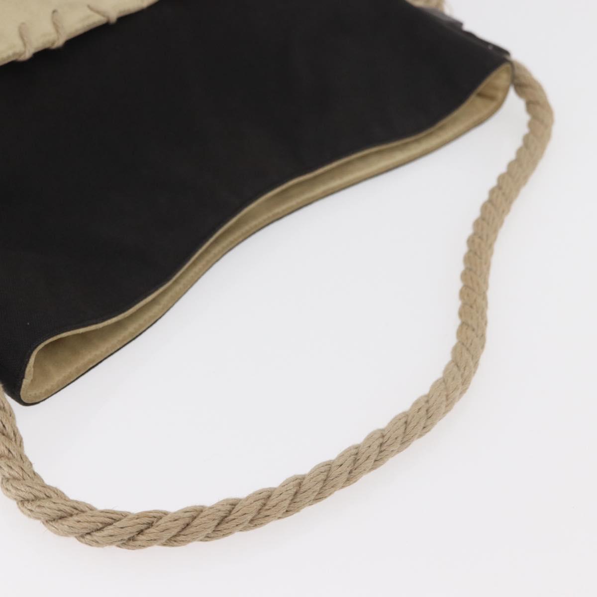 CHANEL Fishnet Camellia Clover Rope Bag Canvas Black Silver CC Auth am11426A