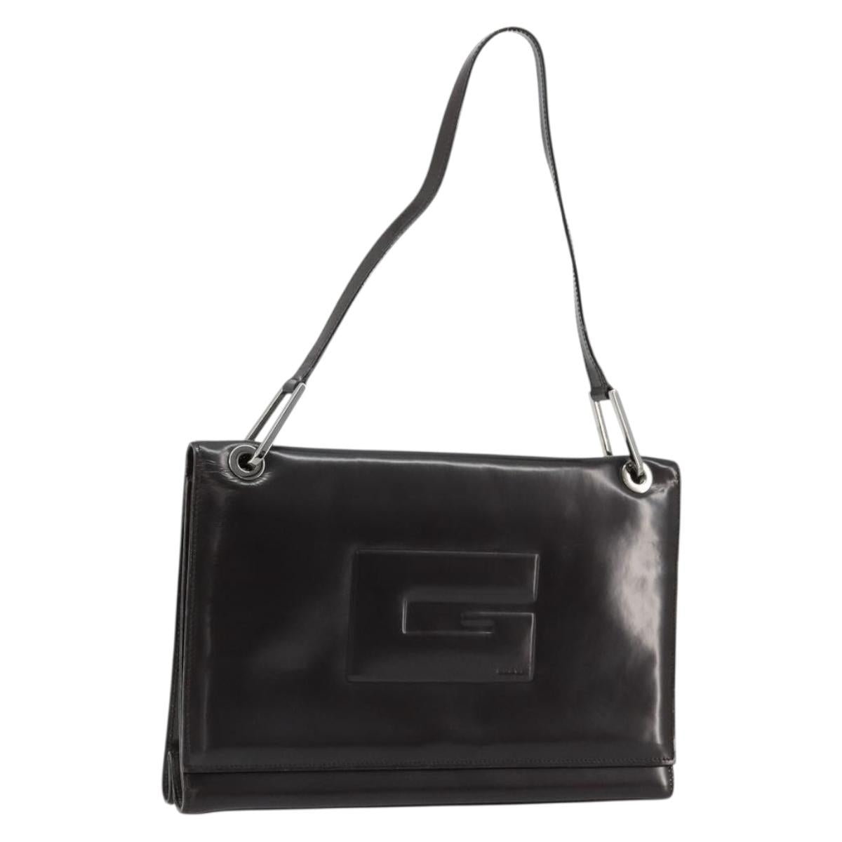 GUCCI Shoulder Bag Patent leather Black Silver 001 3033 Auth am11430