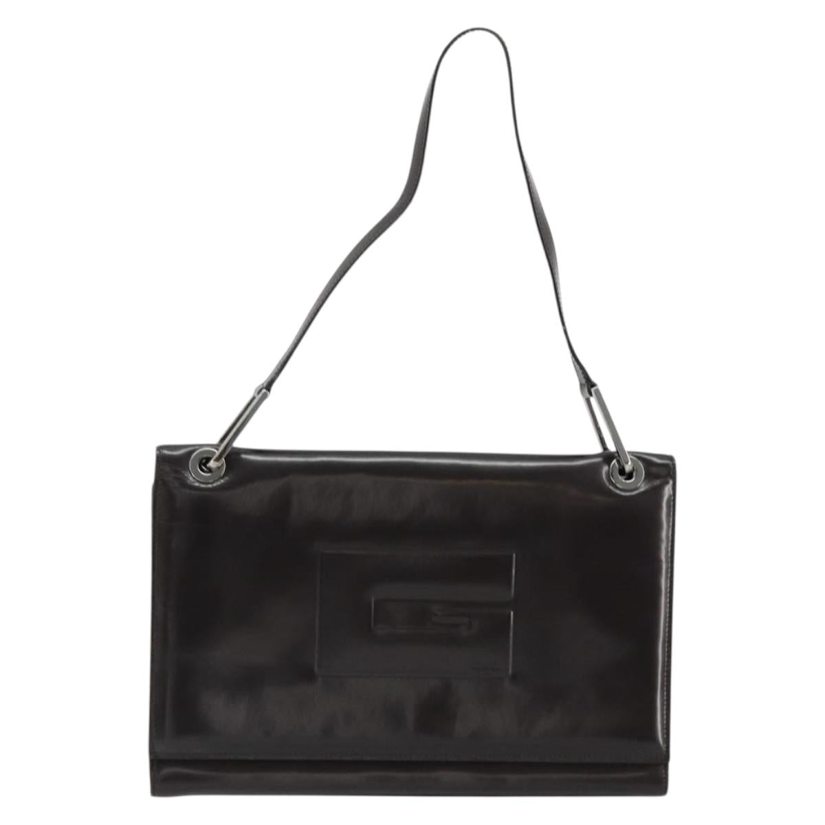 GUCCI Shoulder Bag Patent leather Black Silver 001 3033 Auth am11430