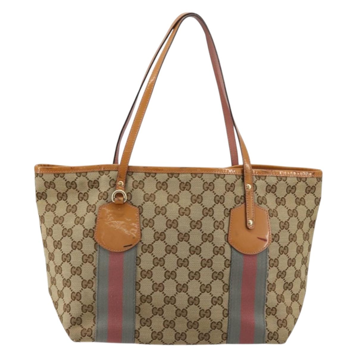 GUCCI GG Canvas Sherry Line Tote Bag Beige Gold 211971 Auth am11431