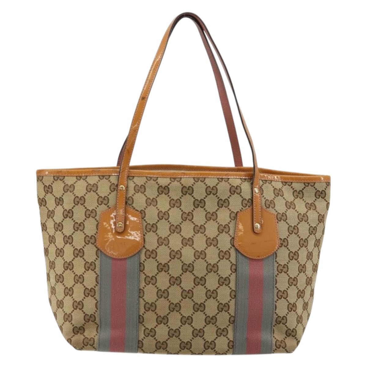 GUCCI GG Canvas Sherry Line Tote Bag Beige Gold 211971 Auth am11431