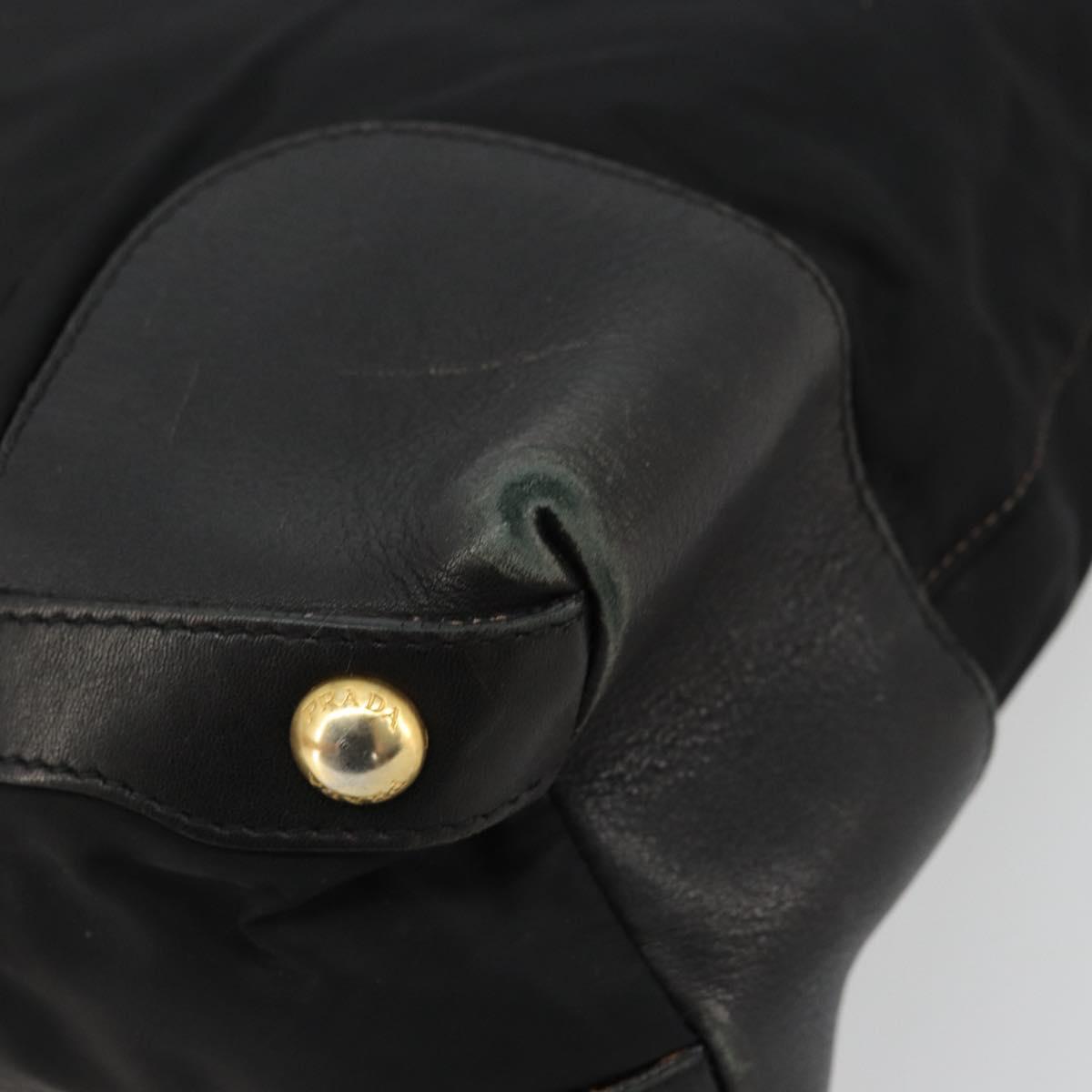PRADA Tote Bag Nylon Leather Black Gold Auth am11435