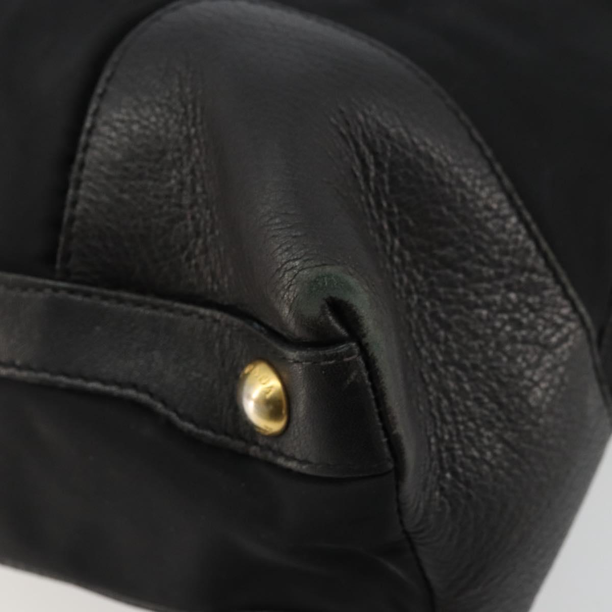 PRADA Tote Bag Nylon Leather Black Gold Auth am11435