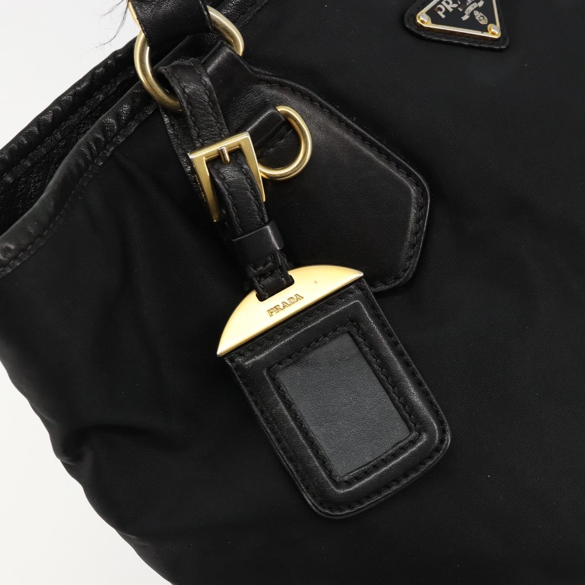 PRADA Tote Bag Nylon Leather Black Gold Auth am11435
