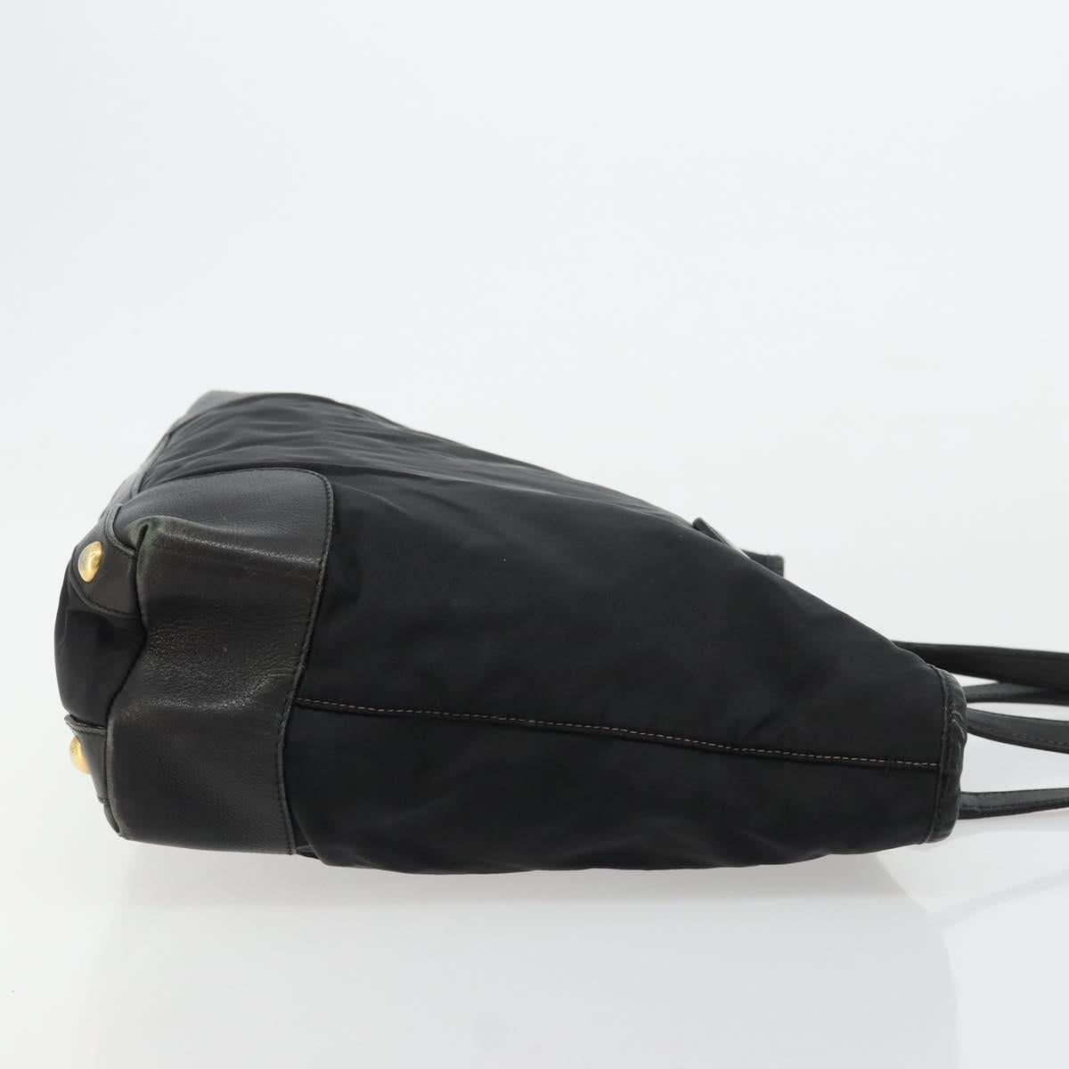 PRADA Tote Bag Nylon Leather Black Gold Auth am11435
