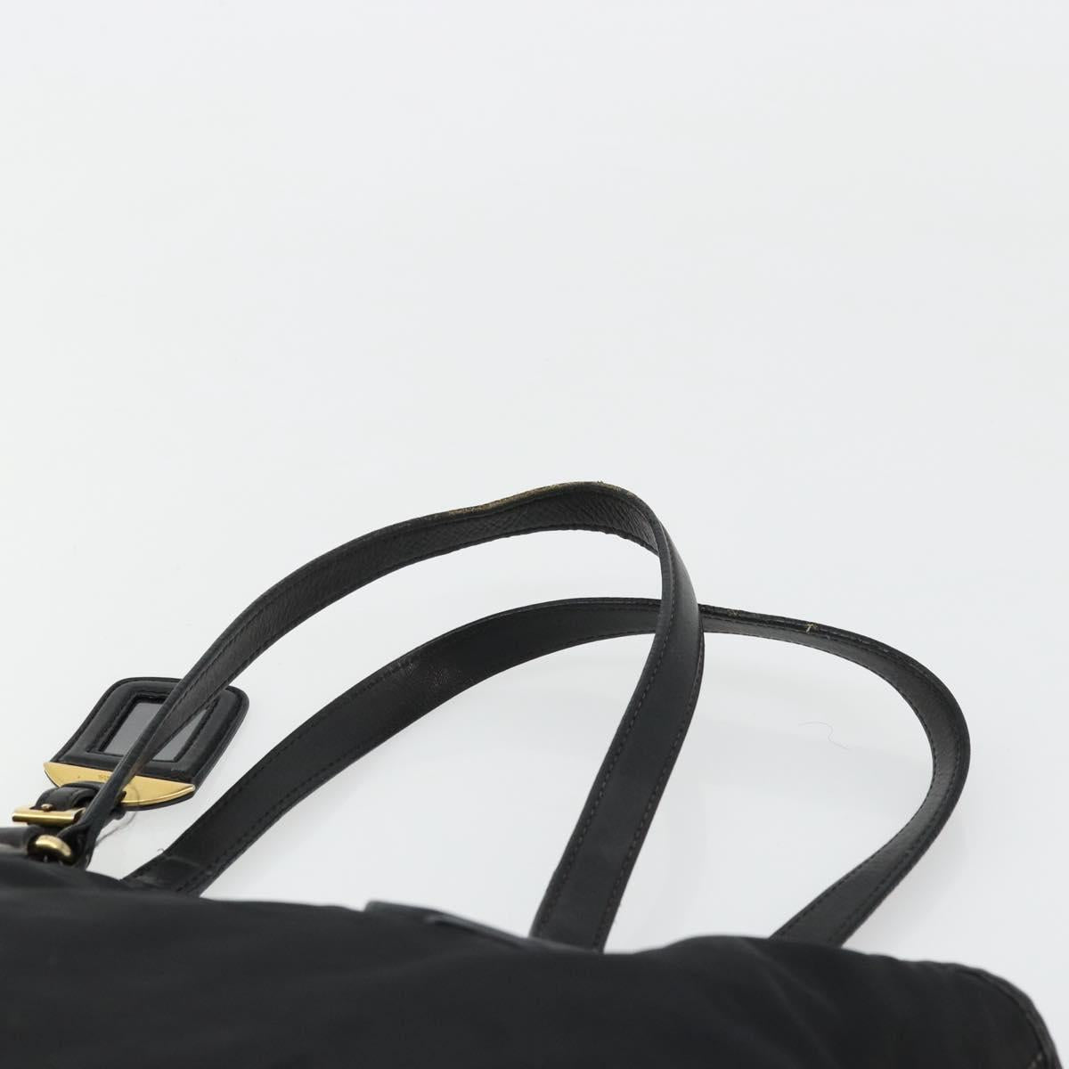 PRADA Tote Bag Nylon Leather Black Gold Auth am11435
