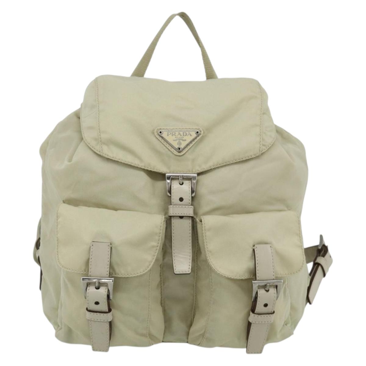 PRADA Backpack Nylon Ivory Silver Auth am11437