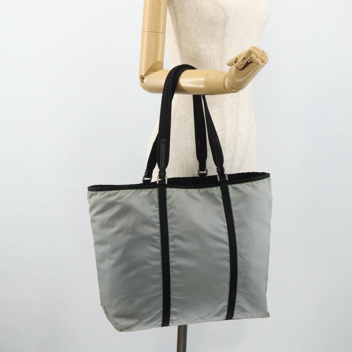 PRADA Old Tote Bag Nylon Light Blue Silver Auth am11438
