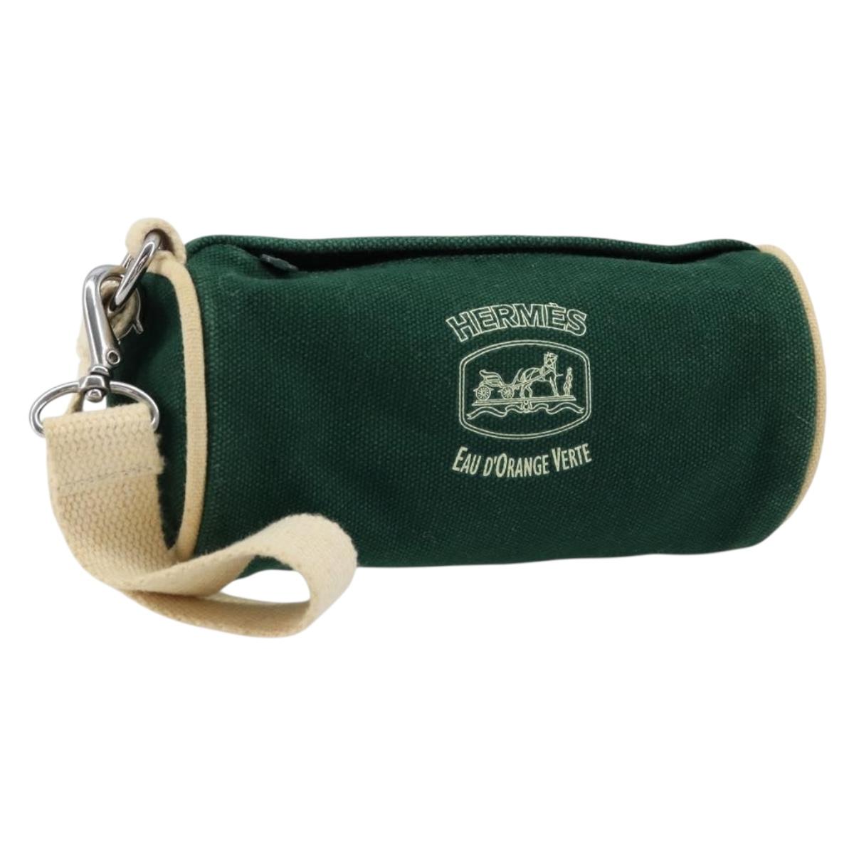 HERMES EAU D'ORANGE VERTE Pouch Canvas Green Silver Auth am11446A