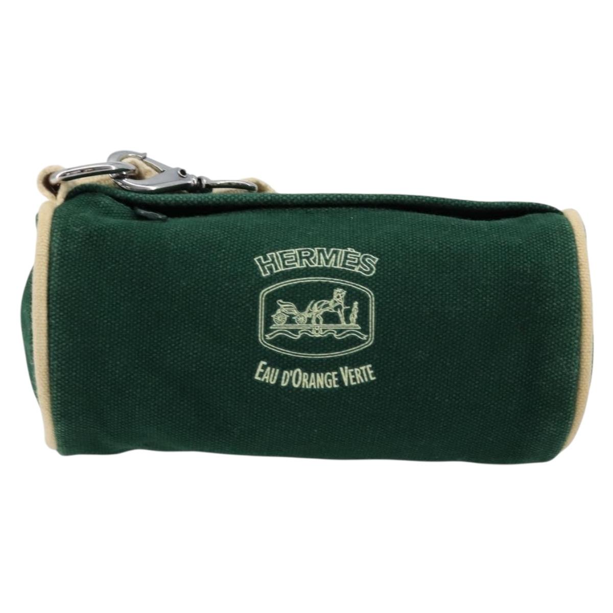 HERMES EAU D'ORANGE VERTE Pouch Canvas Green Silver Auth am11446A