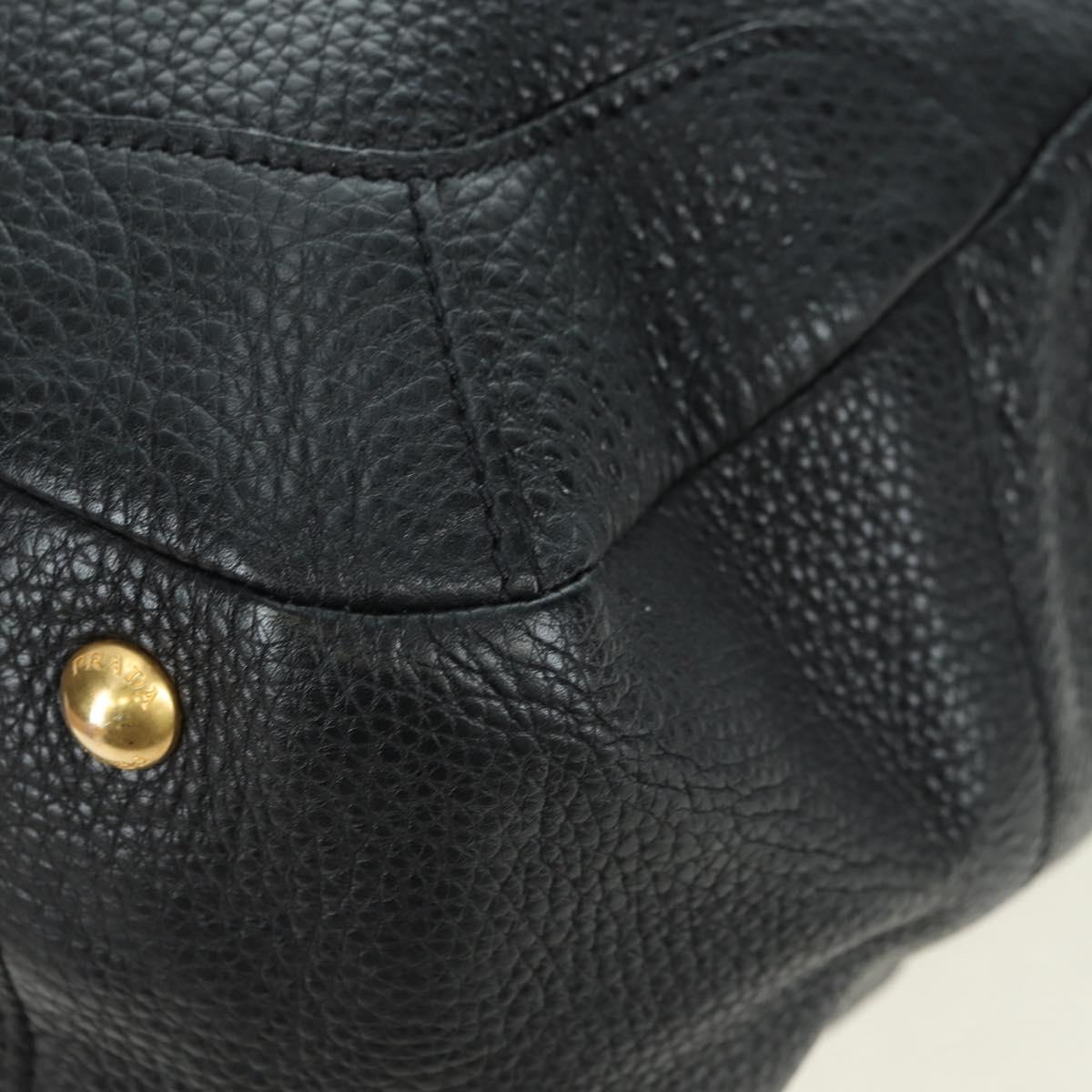 PRADA Tote Bag Leather Black Gold BR3847 Auth am11447V