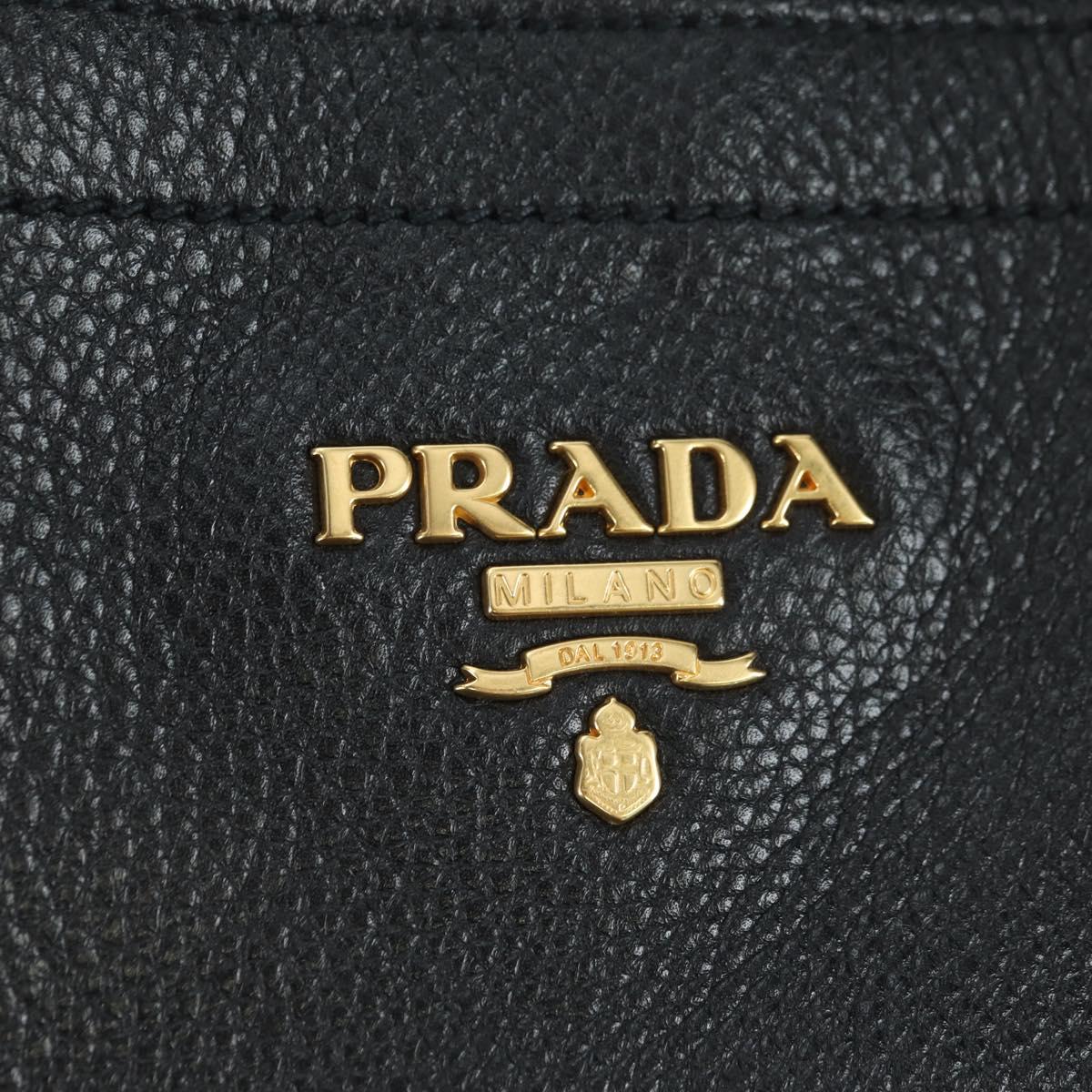 PRADA Tote Bag Leather Black Gold BR3847 Auth am11447V
