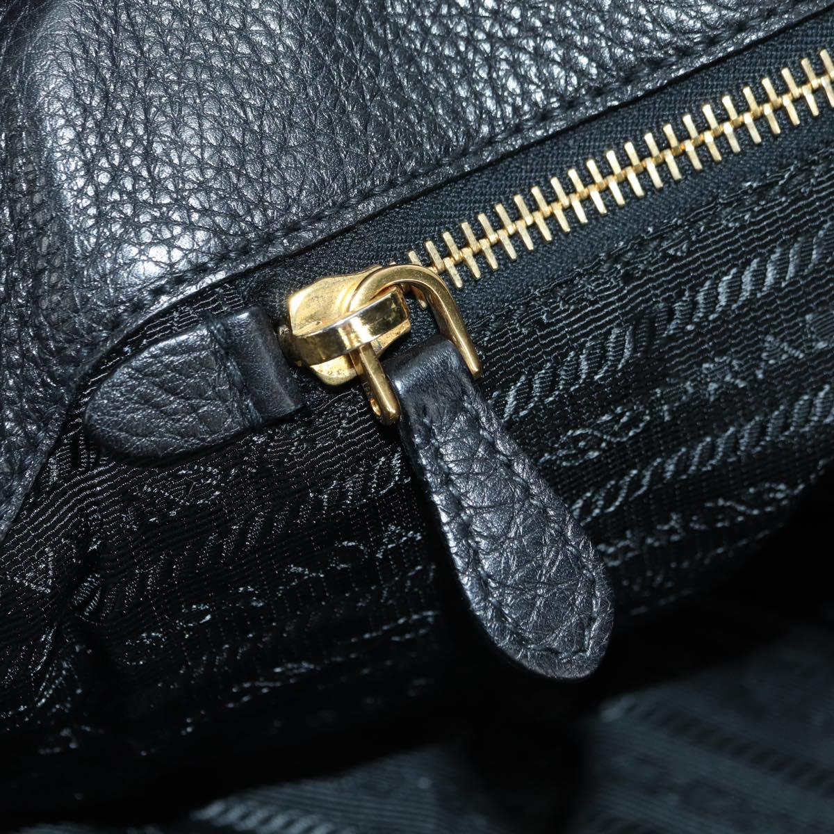 PRADA Tote Bag Leather Black Gold BR3847 Auth am11447V