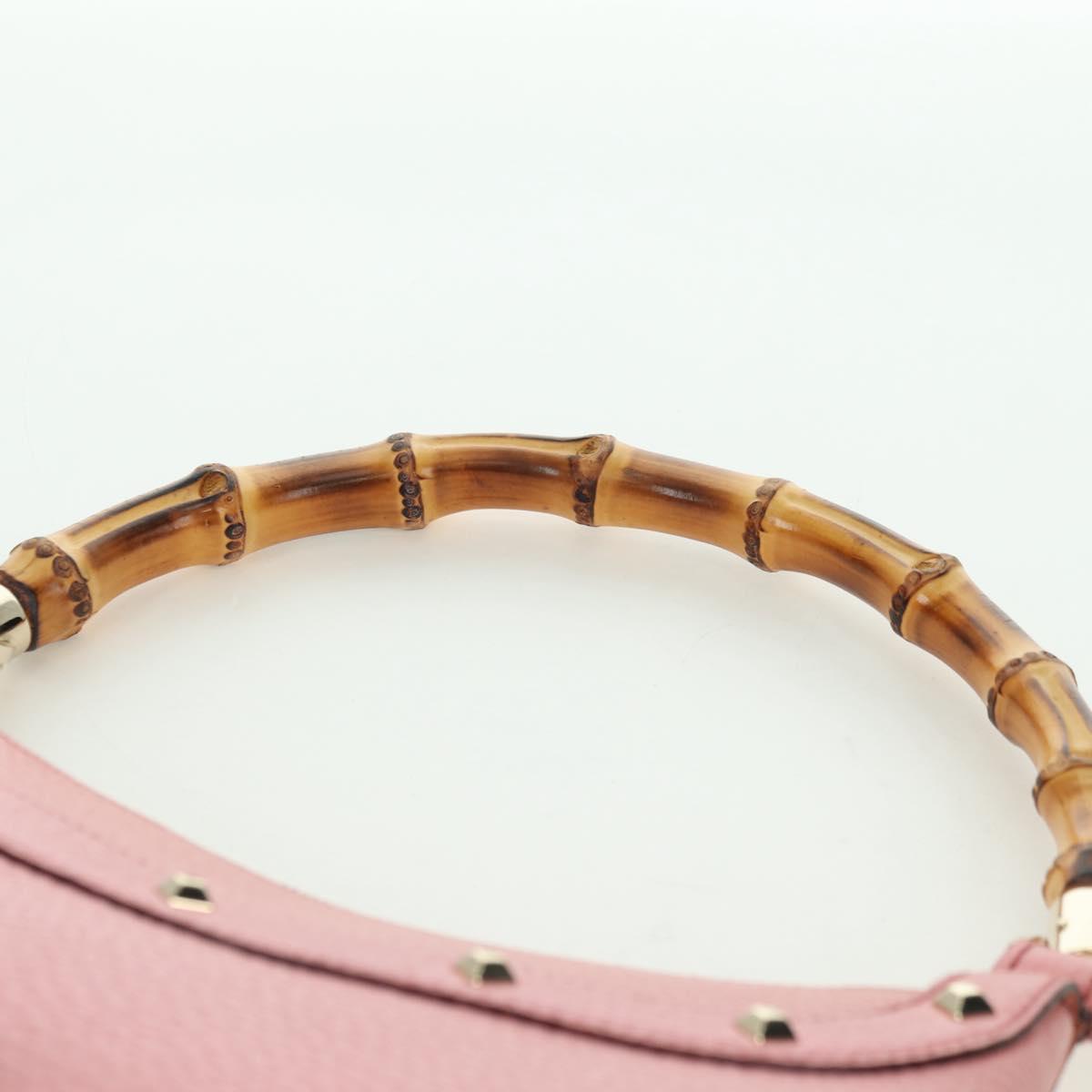 GUCCI Bamboo Studs Shoulder Bag Leather Pink Gold 137378 Auth am11450V