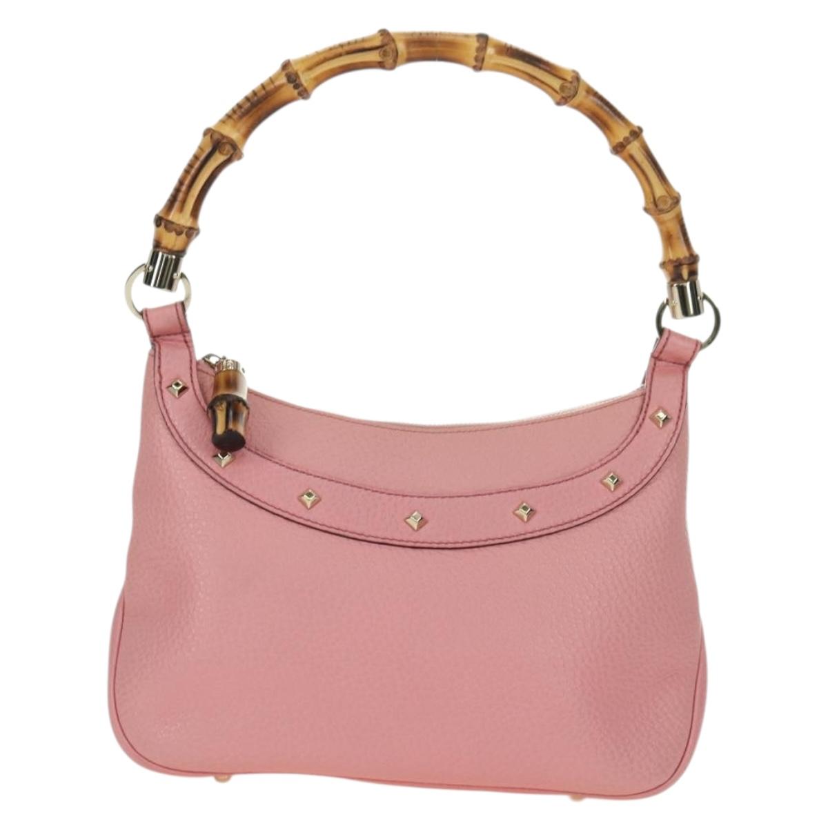 GUCCI Bamboo Studs Shoulder Bag Leather Pink Gold 137378 Auth am11450V