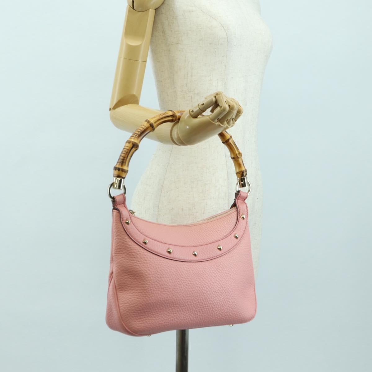 GUCCI Bamboo Studs Shoulder Bag Leather Pink Gold 137378 Auth am11450V
