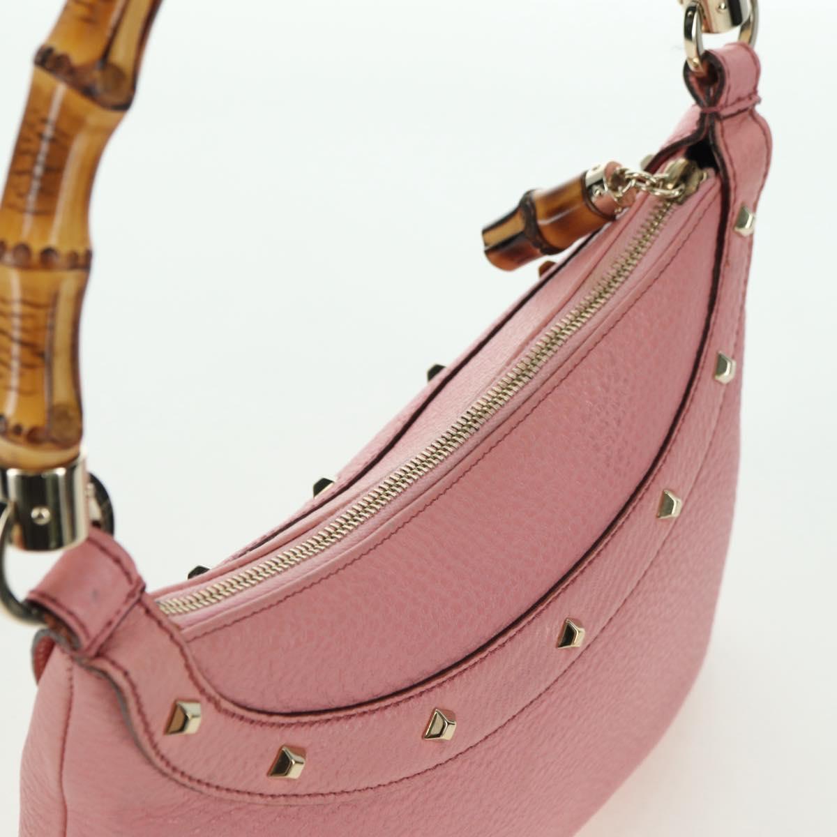 GUCCI Bamboo Studs Shoulder Bag Leather Pink Gold 137378 Auth am11450V