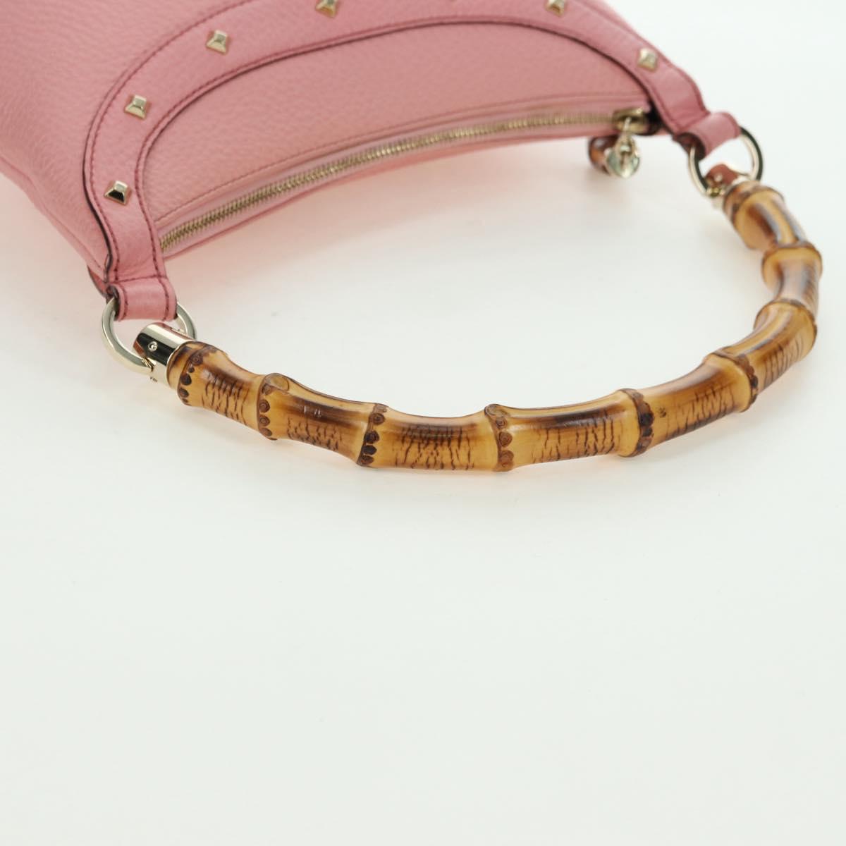 GUCCI Bamboo Studs Shoulder Bag Leather Pink Gold 137378 Auth am11450V