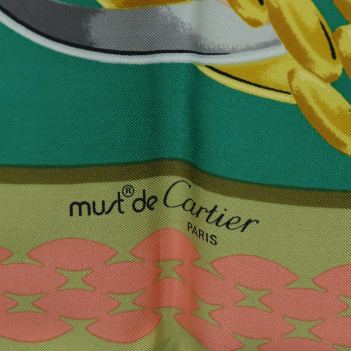 CARTIER Scarf Silk Khaki Auth am11464A