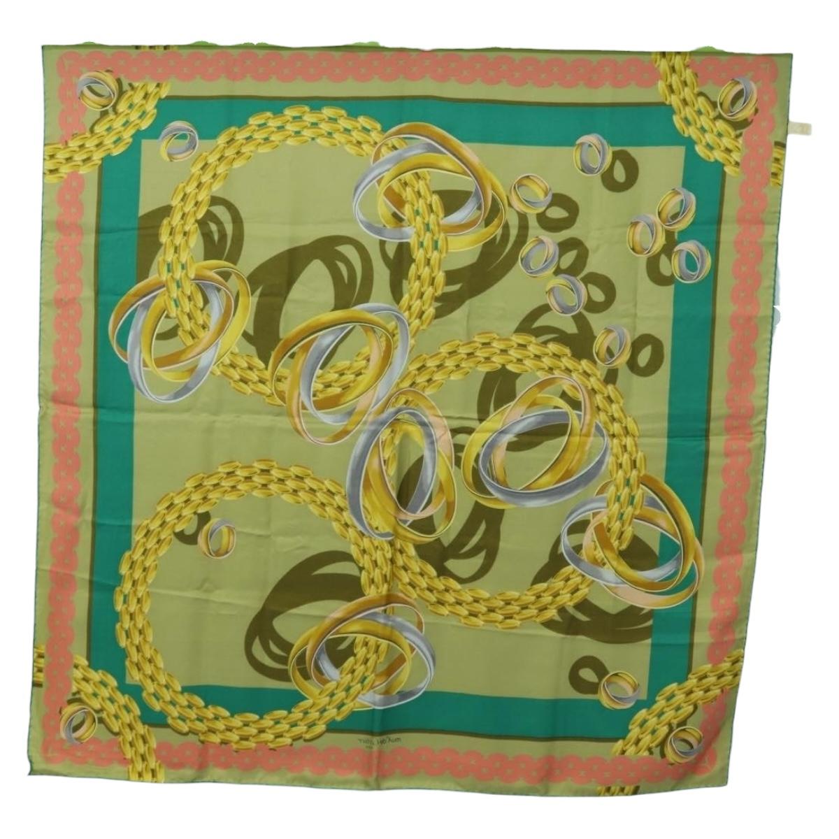 CARTIER Scarf Silk Khaki Auth am11464A