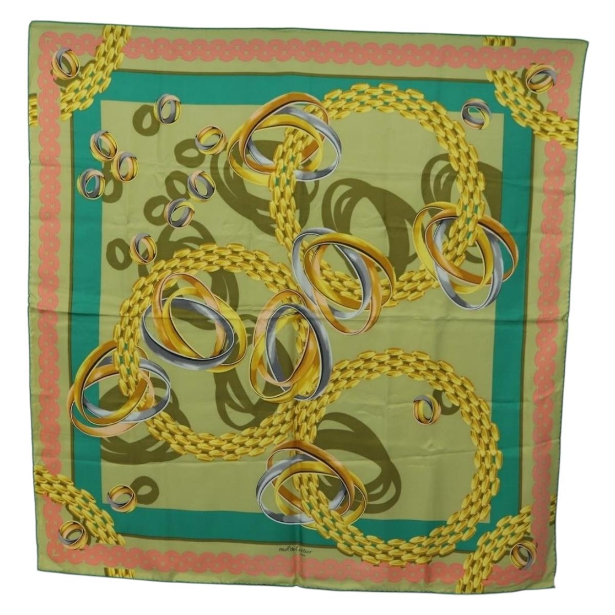 CARTIER Scarf Silk Khaki Auth am11464A