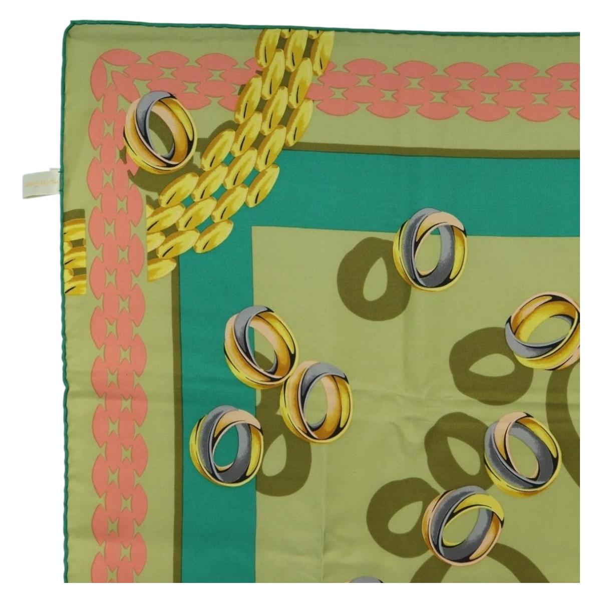 CARTIER Scarf Silk Khaki Auth am11464A
