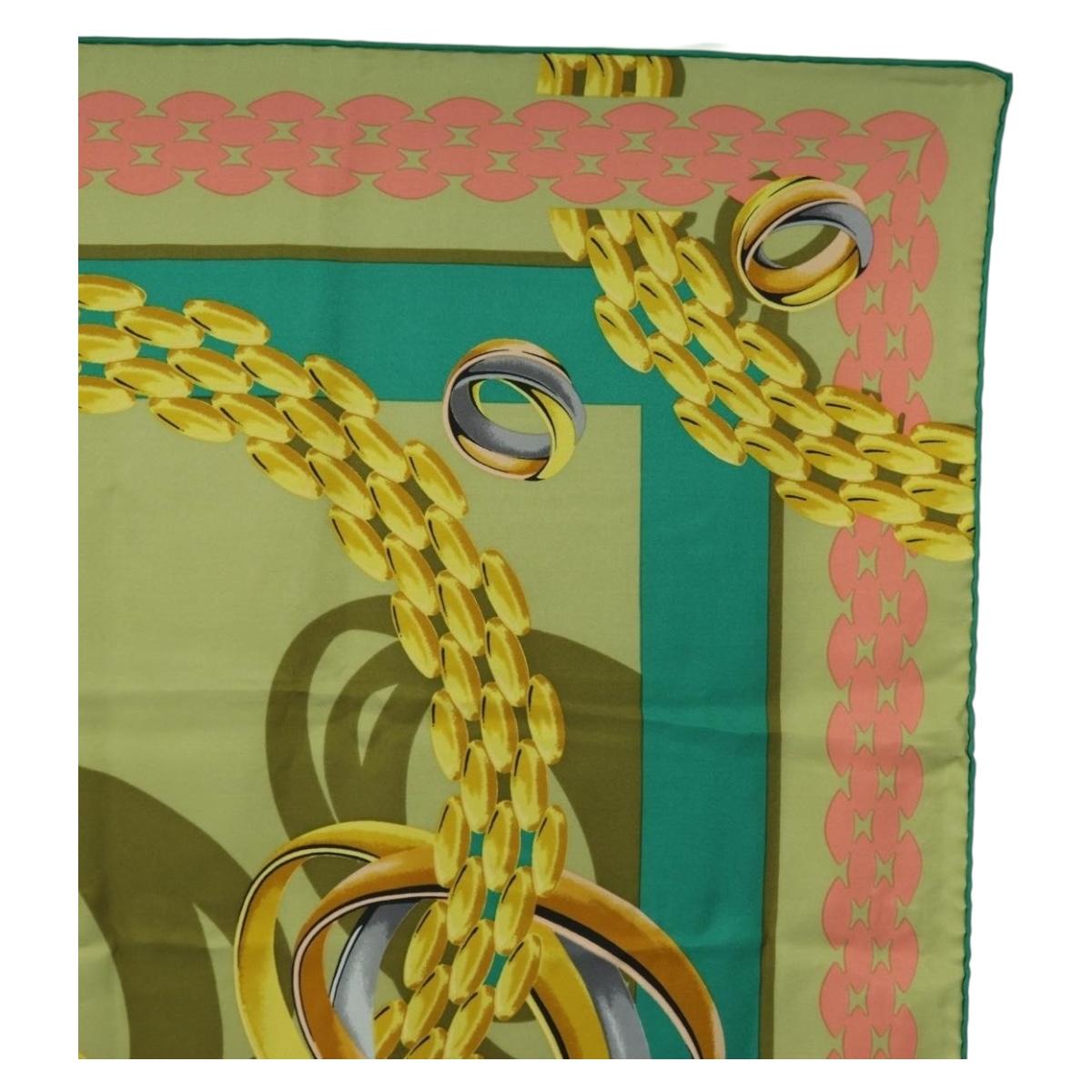 CARTIER Scarf Silk Khaki Auth am11464A