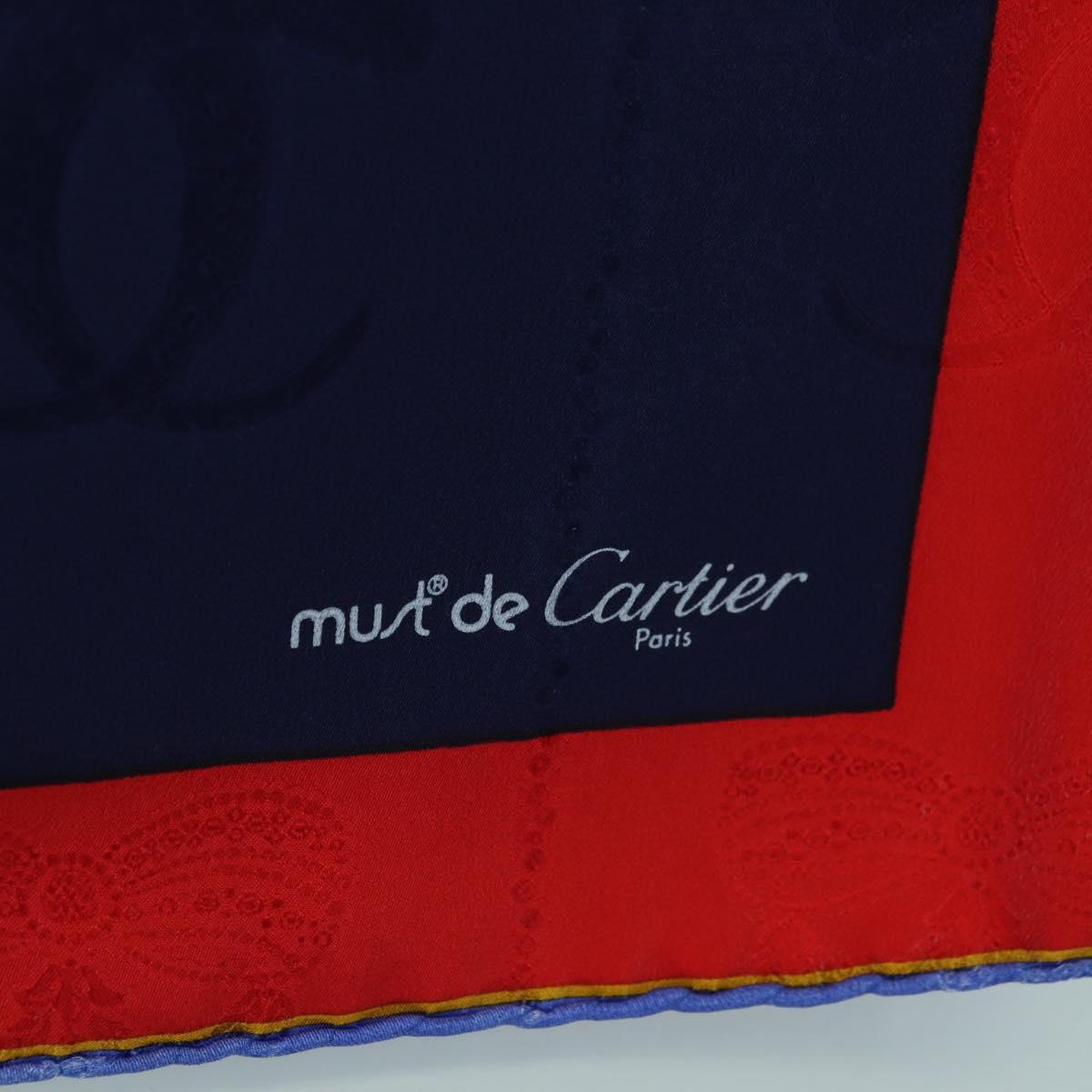 CARTIER Scarf Silk Red Navy Auth am11465V