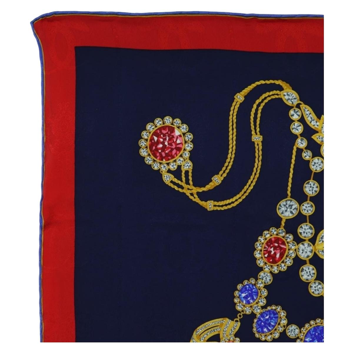 CARTIER Scarf Silk Red Navy Auth am11465V