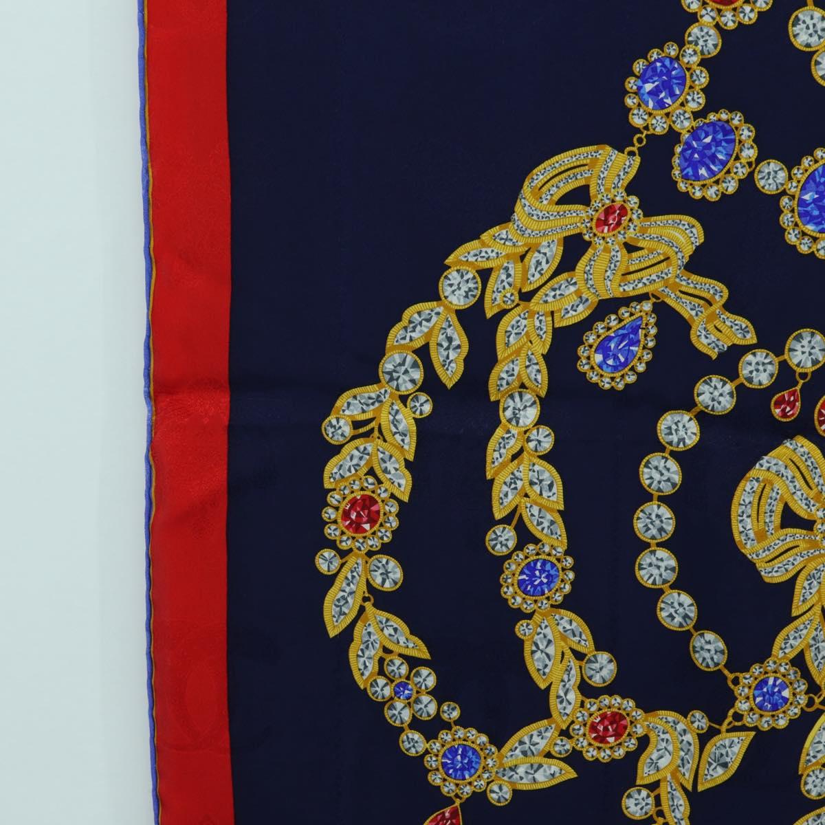 CARTIER Scarf Silk Red Navy Auth am11465V