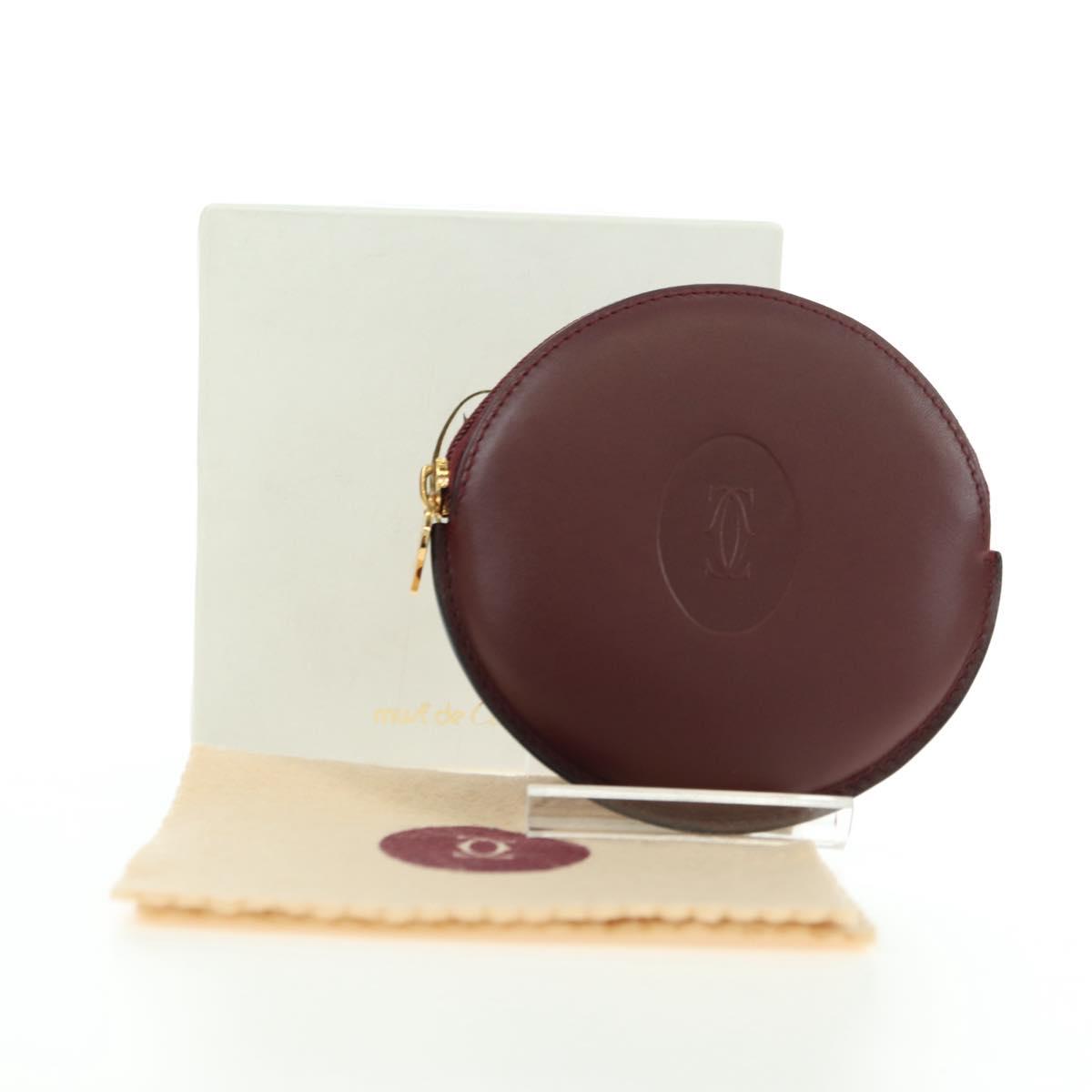 CARTIER Must Line Coin Purse Leather Bordeaux Gold Auth am11475V