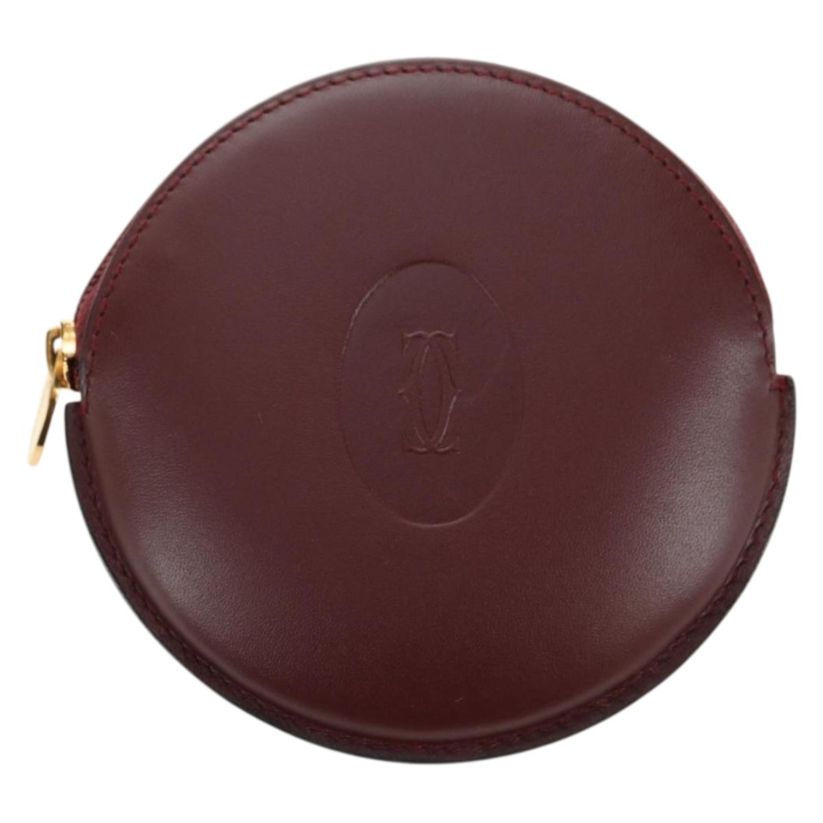 CARTIER Must Line Coin Purse Leather Bordeaux Gold Auth am11475V