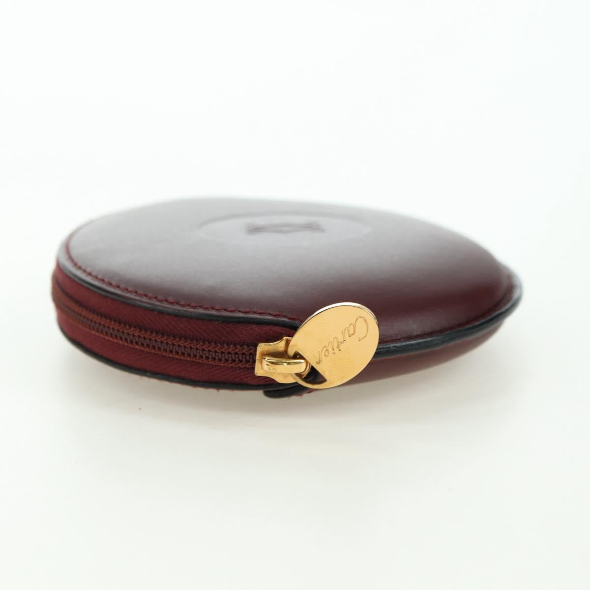 CARTIER Must Line Coin Purse Leather Bordeaux Gold Auth am11475V