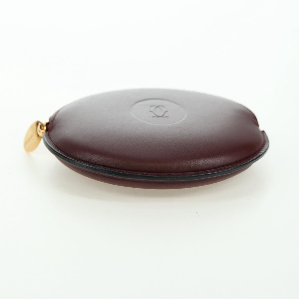 CARTIER Must Line Coin Purse Leather Bordeaux Gold Auth am11475V