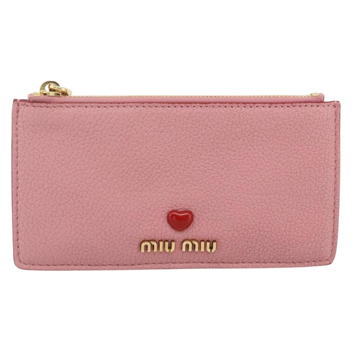 Miu Miu Madras Lab Fragment Case Card Case Leather Pink Gold Auth am11478V