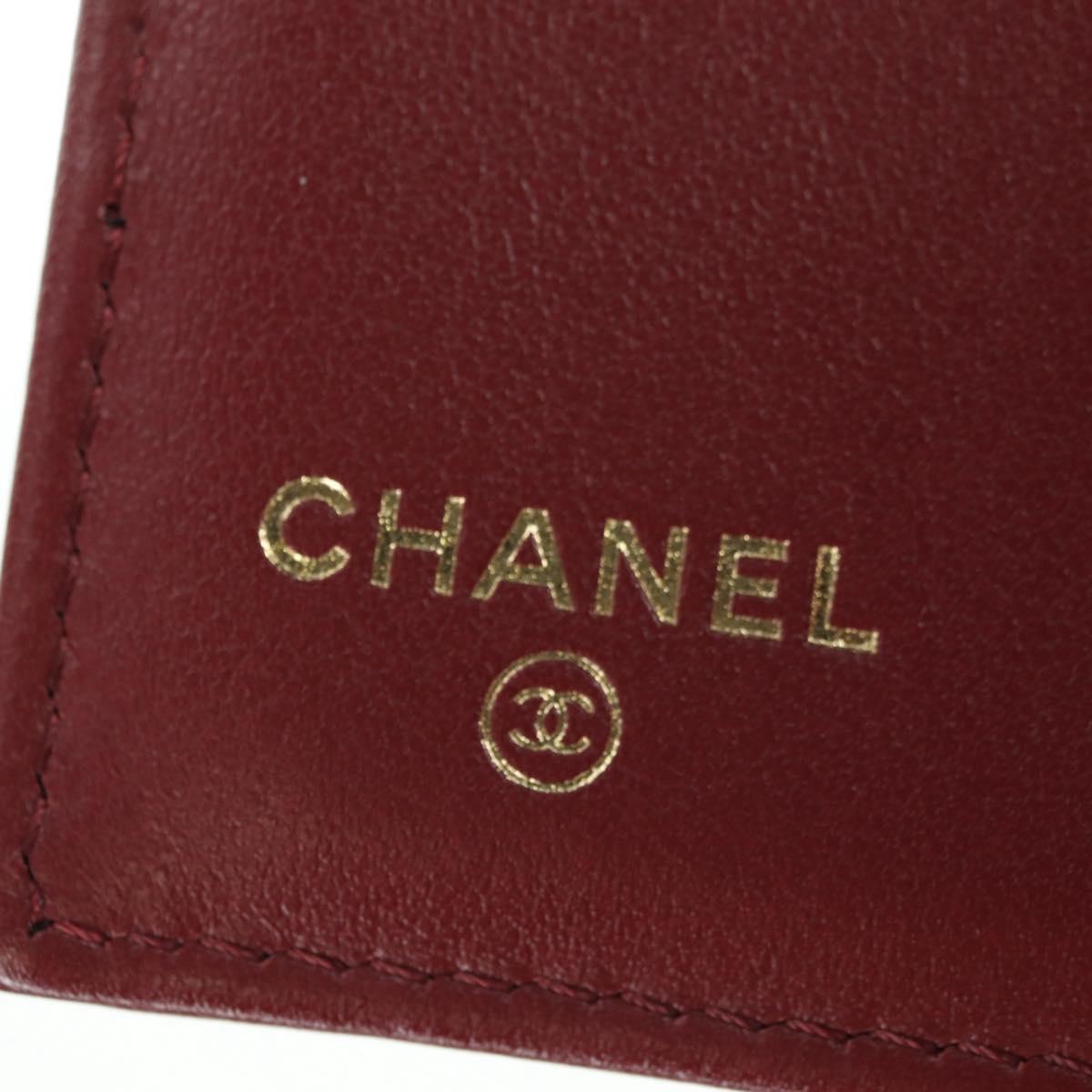 CHANEL Camelia Trifold Wallet Leather Bordeaux Gold CC Auth am11479M