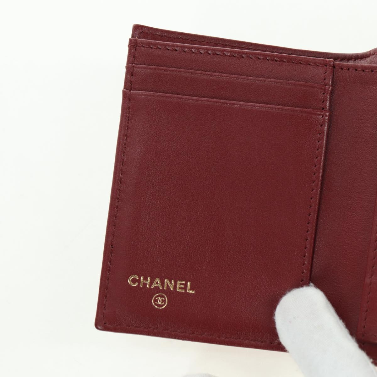 CHANEL Camelia Trifold Wallet Leather Bordeaux Gold CC Auth am11479M