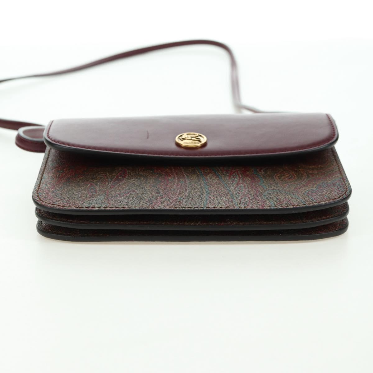ETRO Paisley Shoulder Bag PVC Leather Gold Bordeaux Auth am11482V