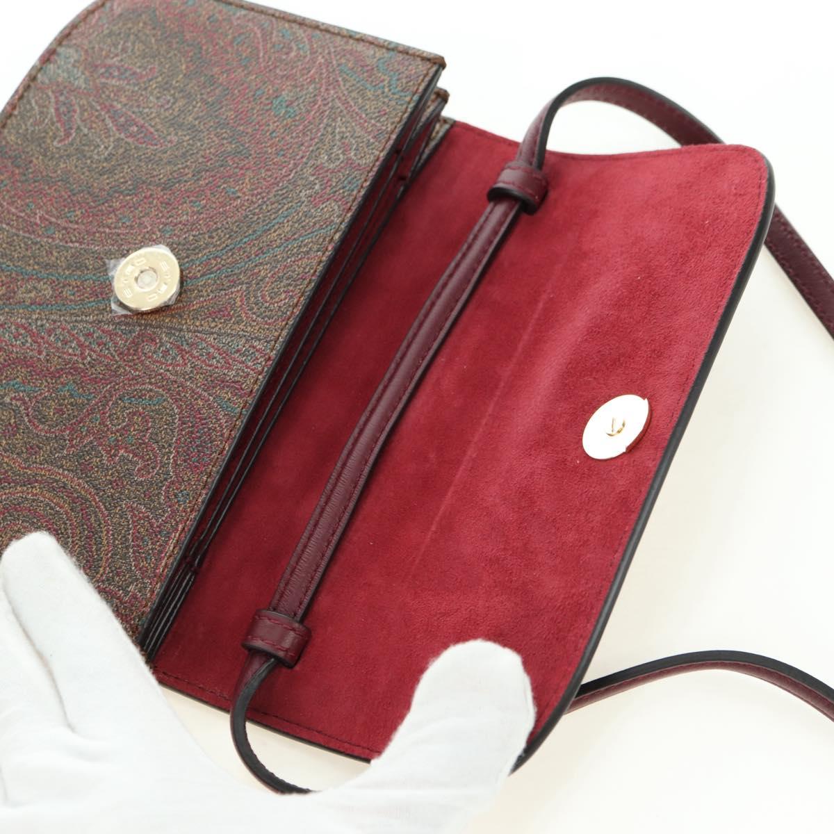 ETRO Paisley Shoulder Bag PVC Leather Gold Bordeaux Auth am11482V