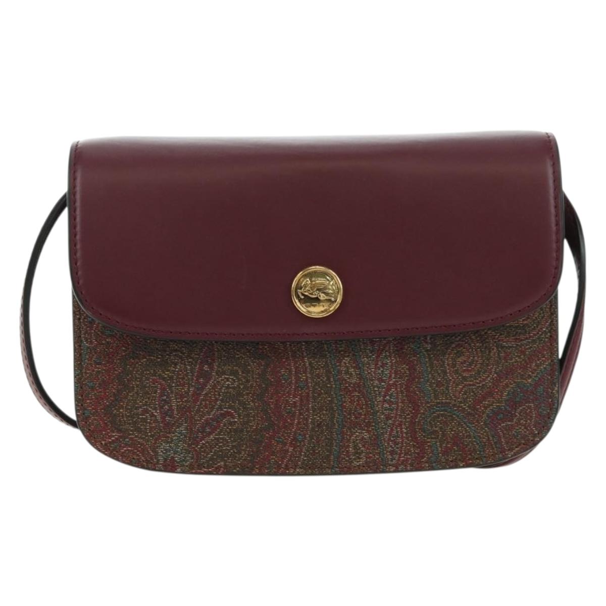 ETRO Paisley Shoulder Bag PVC Leather Gold Bordeaux Auth am11482V