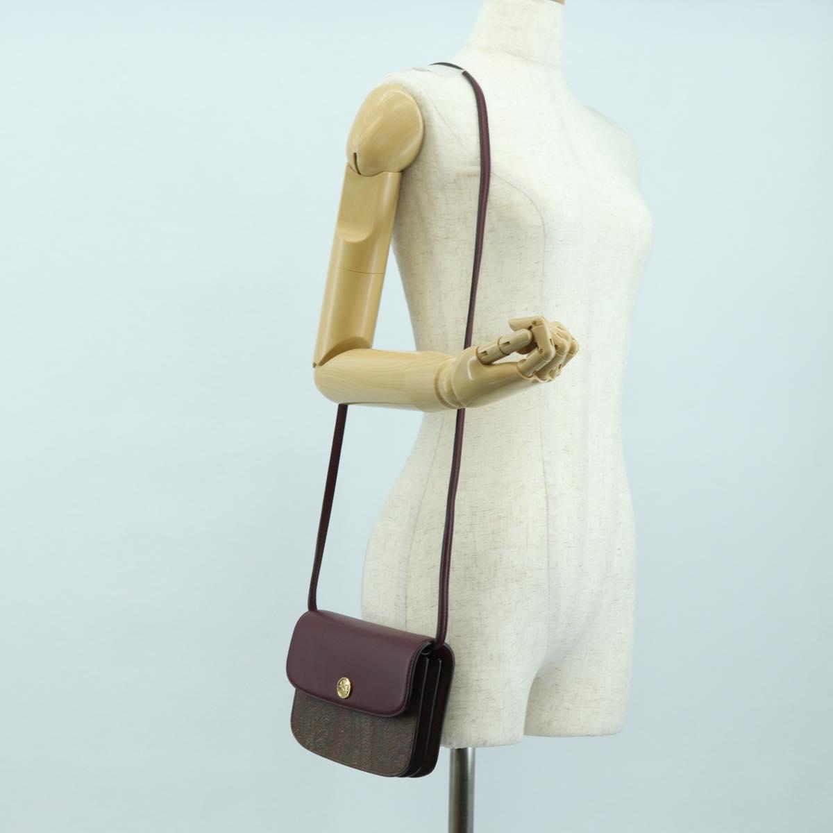 ETRO Paisley Shoulder Bag PVC Leather Gold Bordeaux Auth am11482V