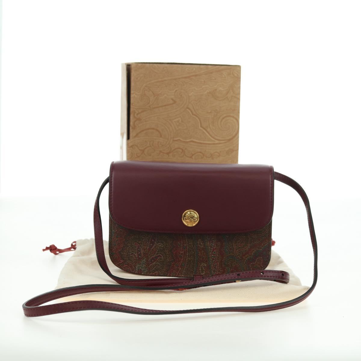 ETRO Paisley Shoulder Bag PVC Leather Gold Bordeaux Auth am11482V