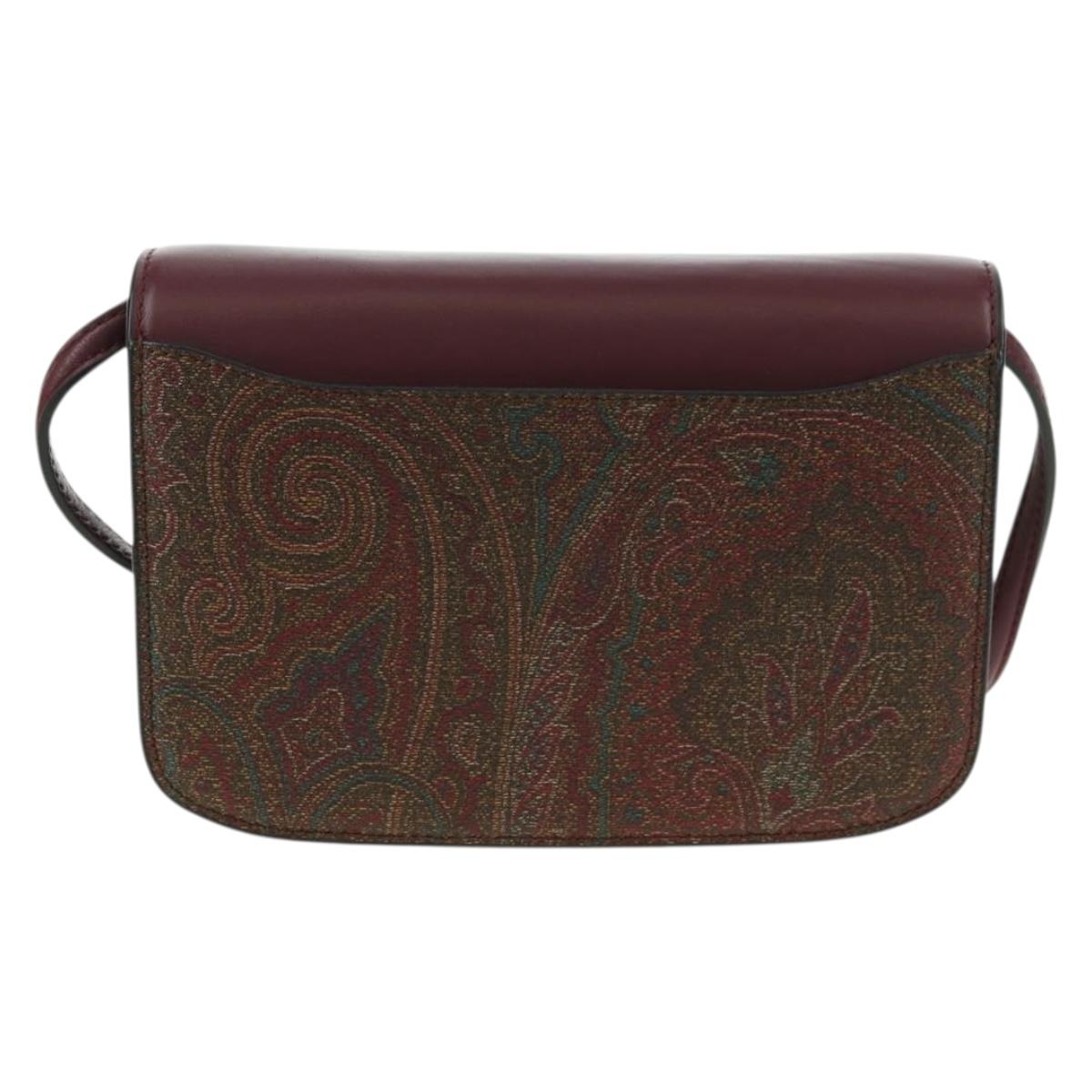 ETRO Paisley Shoulder Bag PVC Leather Gold Bordeaux Auth am11482V