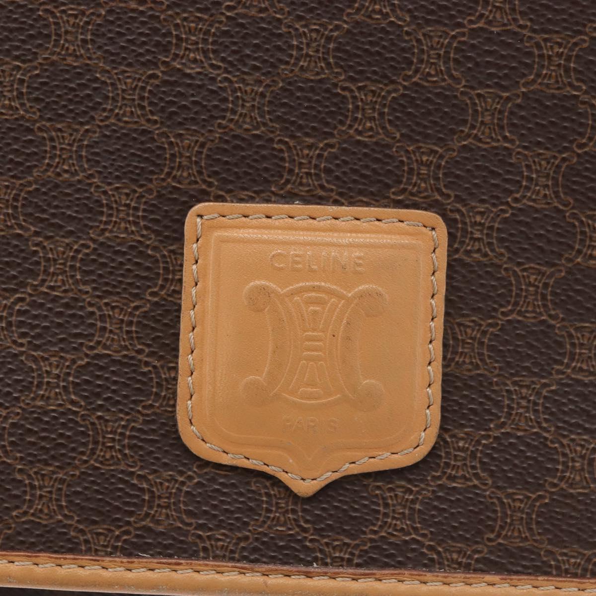 CELINE Macadam Canvas Shoulder Bag PVC Leather Brown Gold Auth am11484A