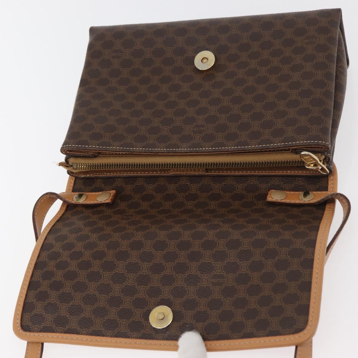 CELINE Macadam Canvas Shoulder Bag PVC Leather Brown Gold Auth am11484A