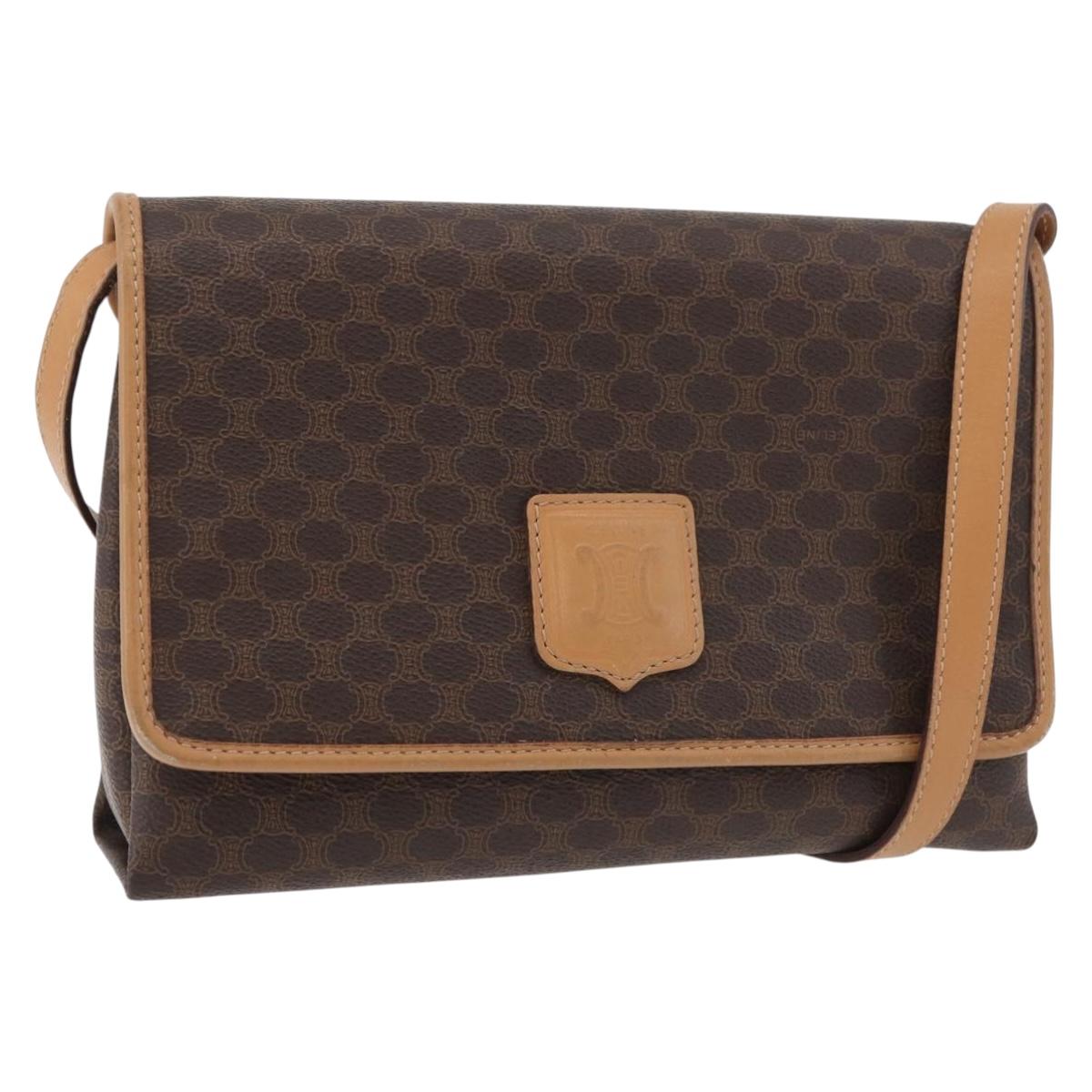 CELINE Macadam Canvas Shoulder Bag PVC Leather Brown Gold Auth am11484A