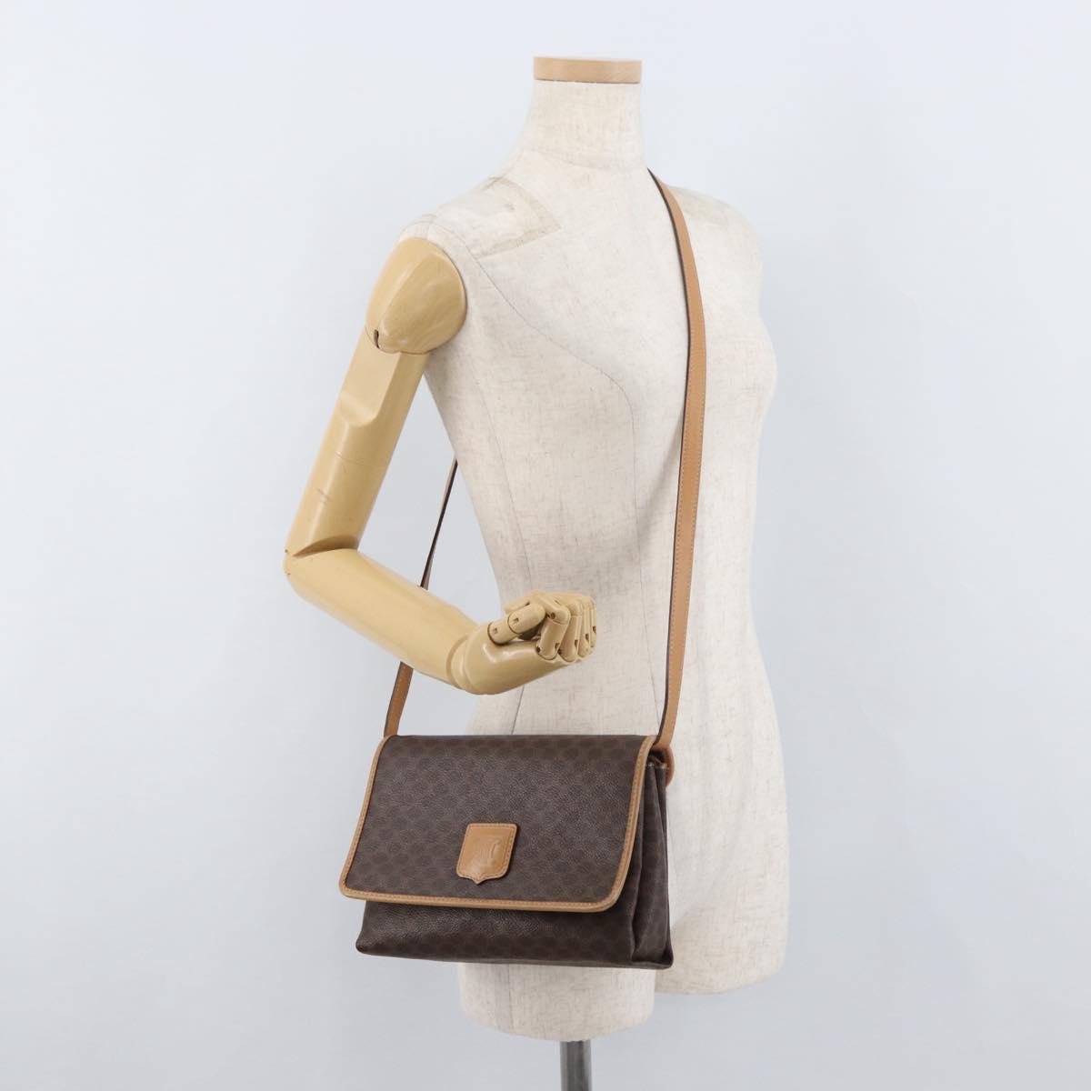 CELINE Macadam Canvas Shoulder Bag PVC Leather Brown Gold Auth am11484A