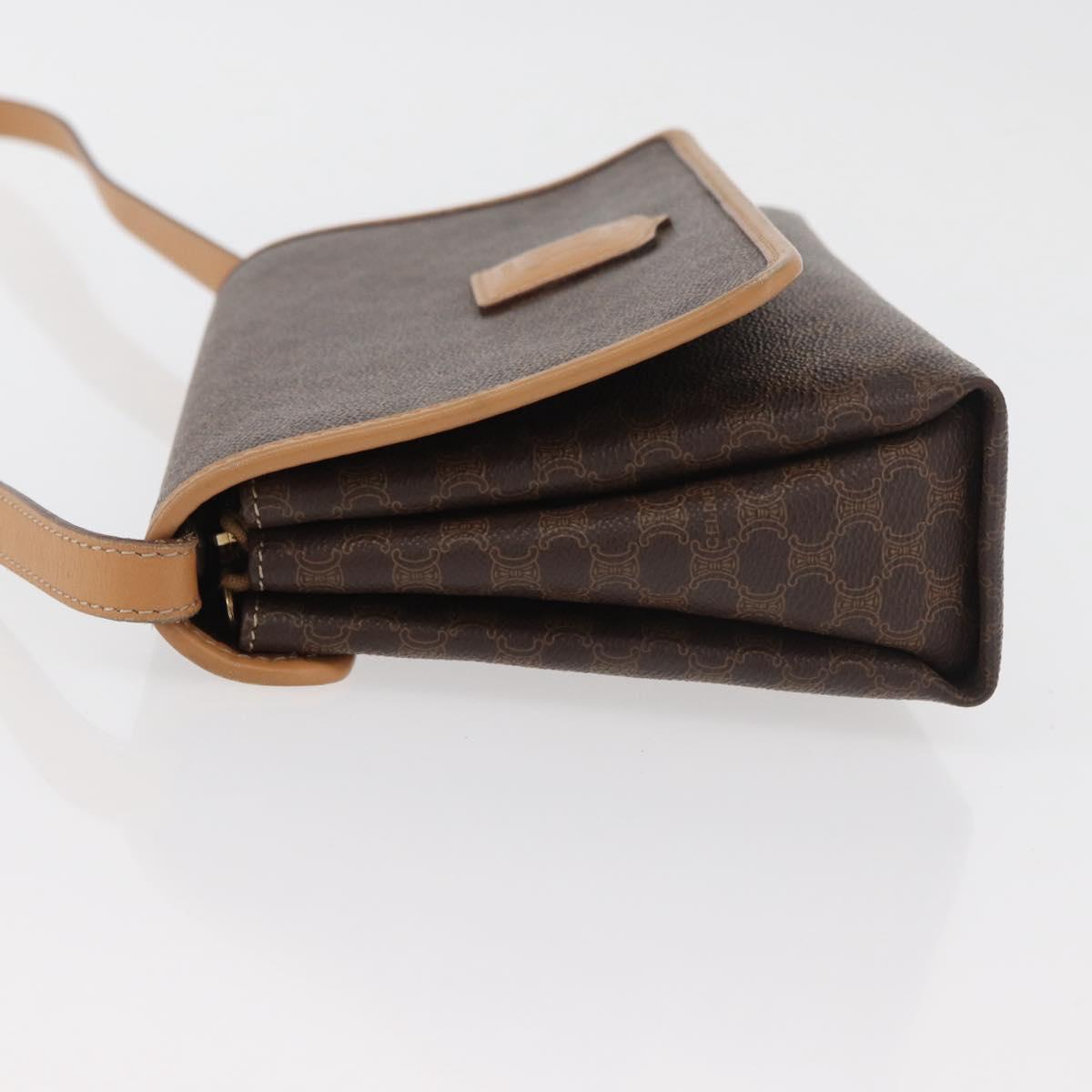 CELINE Macadam Canvas Shoulder Bag PVC Leather Brown Gold Auth am11484A