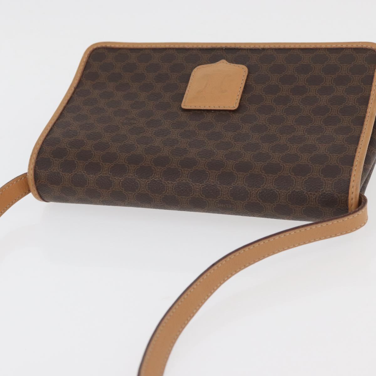 CELINE Macadam Canvas Shoulder Bag PVC Leather Brown Gold Auth am11484A