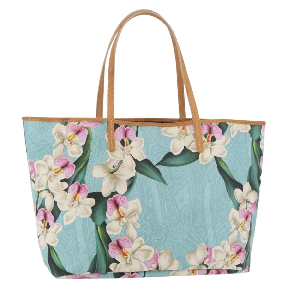 ETRO Paisley Flower Tote Bag PVC Light Blue Gold Auth am11485A